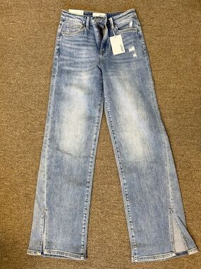 Light Wash Wide-Leg Split-Hem Jeans for Women